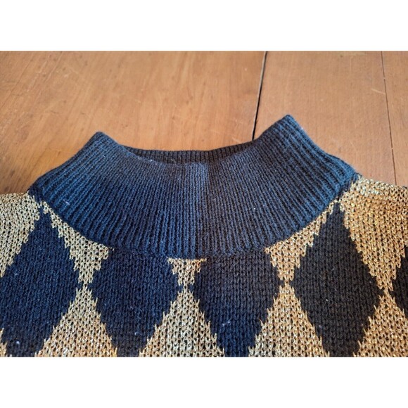 VTG Pullover Sweater Metallic Gold/Black Diamond Pattern Maurada Collections XL - Picture 13 of 14